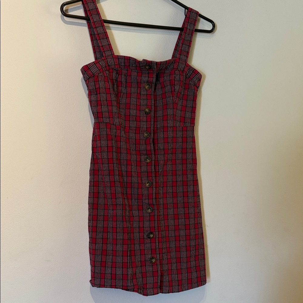 Hollister Red and Black Plaid Mini Dress